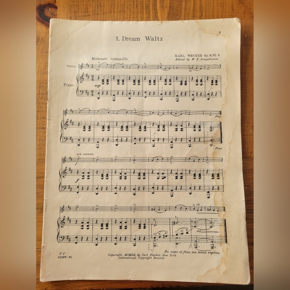 Antique Vintage 1930 Carl Fischer Violin & Piano Duets Sheet Music No CoverAll - Picture 2 of 9
